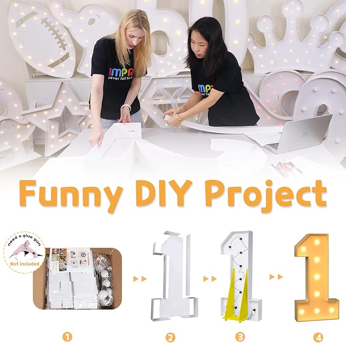 imprsv 3FT Marquee Numbers, Light Up Numbers for 2nd 25th Birthday Decorations Anniversary Party Decor, Number 2 Light Up Number, Pre-Cut Foam Board Kit