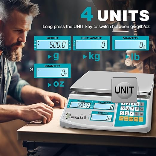 Industrial Counting Scale 15kg/33lb x 0.1g Digital Inventory Counting Scale High Precision Electronic Gram Scale with Battery DC/AC Power for Parts Jewelry Coins (g/kg/lb/oz)