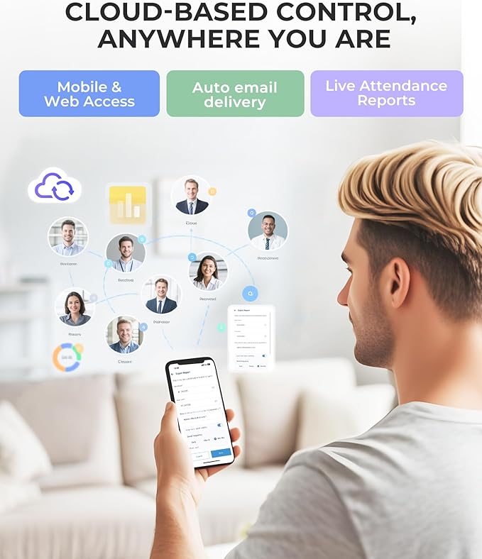 NGTeco Time Clock Cloud-Based, TC5 Face Recognition Time Clocks for Employees Small Business, 2.4G WiFi Remote Control Clock in and Out Machine with Software & iOS/Android App, No Monthly Fee