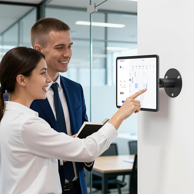 monTEK Anti-Theft Tablet Wall Mount, Universal Tablet Kiosk with Security Lock Fit 7”-15” Screen Size, Compatible with Ipad Series and Samsung Tab, Frameless Design, Black
