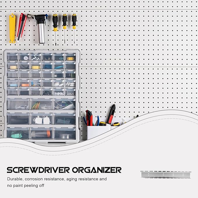 Pegboard Hooks and Hand Tool Holder Wall Storage Shelf, 370Mm Metal Pegboard Rack with Screwdriver Organizer and Display Shelf Hooks for Garage Workshop