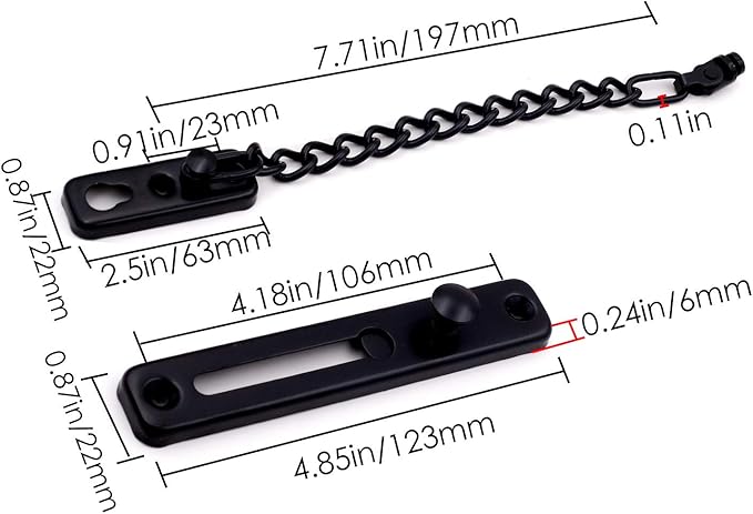 2 Pack Door Chain Lock, KINJOEK Stainless Steel Security Chain Guard with Spring Anti Theft Press Lock, Heavy Duty Polished Door Latch with Screws, Black