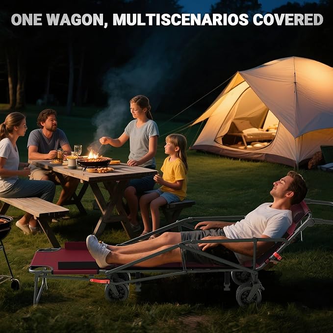 LEVELEVE Heavy Duty Folding Wagon - 2-in-1 Collapsible Cart, 650lb Capacity, All-Terrain Wheels w/Brakes & Side Pockets