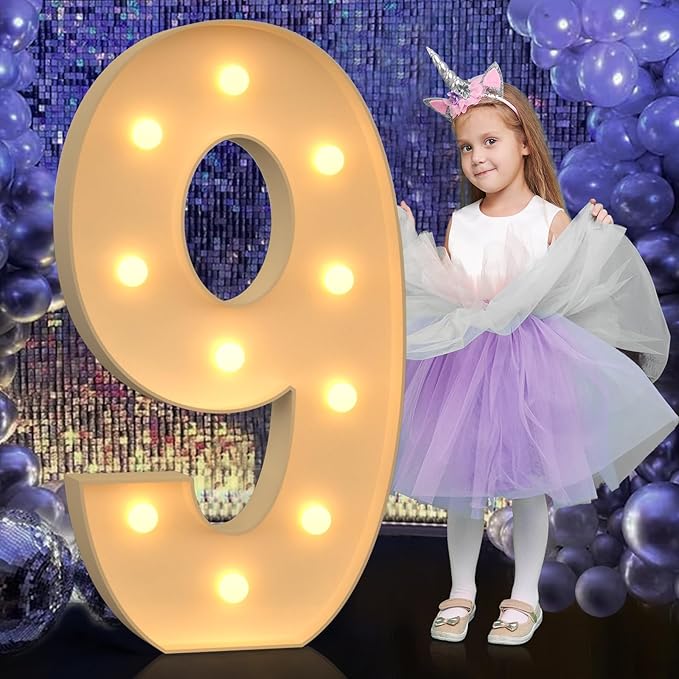 4FT Light Up Numbers, Large Marquee Numbers for 9th 19th 49th Birthday Decorations, Giant Light Up Numbers for Party Anniversary, Marquee Letters, Pre-Cut DIY Mosaic Numbers for Balloons 9