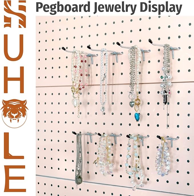 HUHOLE Pegboard Hooks 2 Inch 50PC, Ideal Garage Organization, Wall Storage Tool Organizer, Fit 1/4" 1/8" Peg Board with Plastic Tip (Silver, 2 Inch)