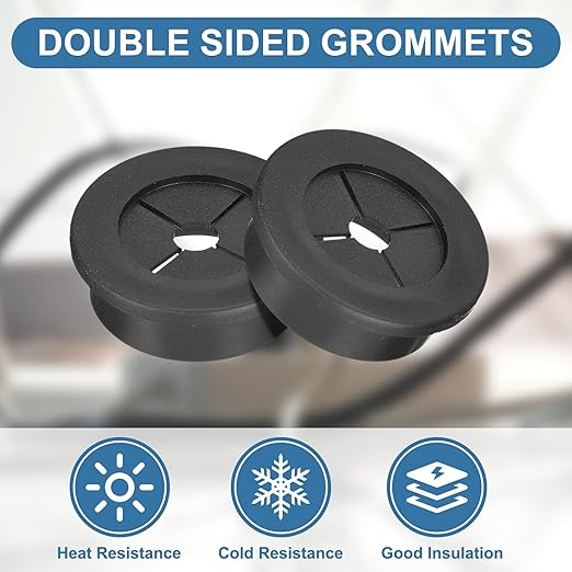 uxcell 6Pcs Cable Cord Grommet, 1-3/16"(30mm) Rubber Desk Grommets Wire Pass Through Hole Cover with Marked Cable Ties for Home Office Cable Wire Protection, Black