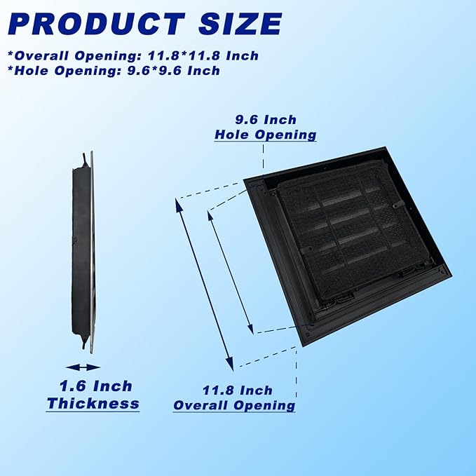 12"*12" Gable Vent,Aluminum Alloy Wall Vent Shed Vents,with Removable Strainer and 180 Degree Opening Angle.Ideal for Attic,Shed,Garage,Play House,Coop.[Inside Dimensions:9.5"w X 9.5"h]-Black 1 Pack