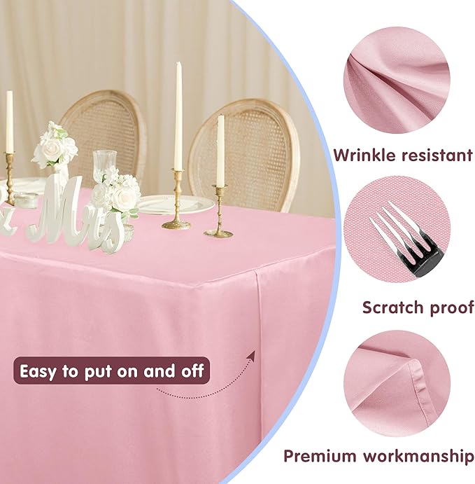 HolidayIdeas Pink Fitted Table Covers - 96 x 30 Inch - 2 Pack Rectangle Tablecloths for 8 Foot Tables, Polyester Fabric Tablecloth for Parties, Baby Shower, Wedding, Trade Show