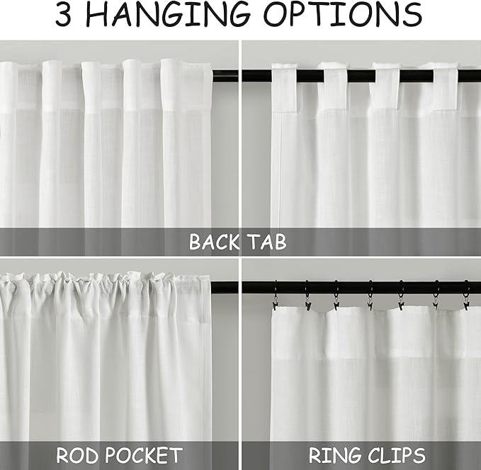 Off White Large Window Curtains Light Filtering Semi Sheer Privacy Linen Textured Curtain for Patio Sliding Glass Door Extra Wide Rustic Farmhouse Drapes for Living Room Bedroom Sunroom 100x90 Inch