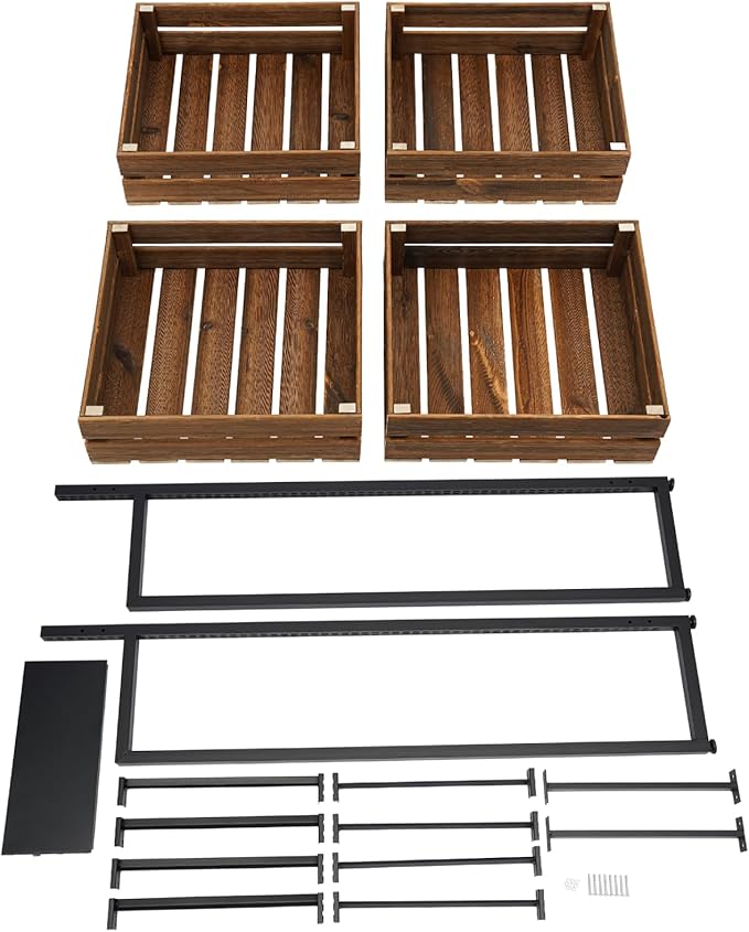 4 Tiers Retail Display Rack, Single Row Wood Market Shelf Commercial Fruit and Vegetable Basket Stand Rack Set Snack Pantry Shelf Unit for Kitchen, Office, Store, Supermarket
