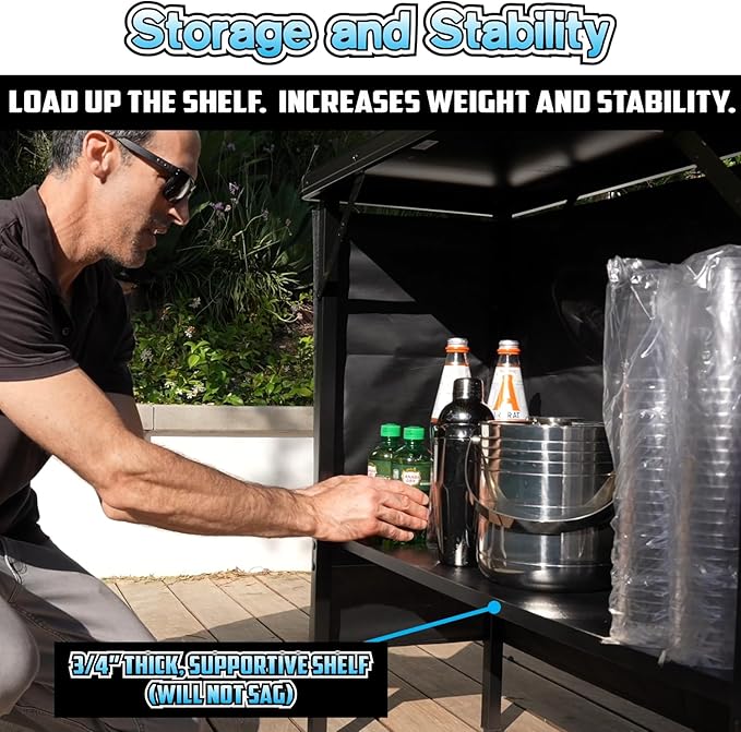 PartyLife Glowing LED Surface Portable Bar Table w/Mobile App, Wireless Remote, Folding Legs, 2 Bar Skirts, Heavy-Duty Storage Shelf & Carrying Case - Black Skirt