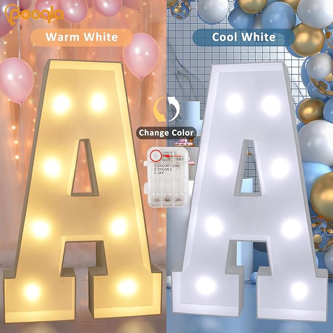 Pooqla 3FT Marquee Light Up Letters, Cool White and Warm White LED Big Mosaic Marquee Letters 3 Feet, Giant Letter Sign for Balloons Birthday Anniversary Wedding Party Decoration, Letter J