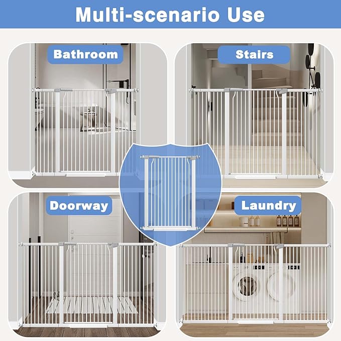 60.2"-65.7" Baby Gates Extra Wide, 40.5" Tall Dog Gate Indoor, Walk Through Pet Gates for Doorways Kitchen No Drilling Auto Close Pressure Mounted Safety Child Toddler Gate, White