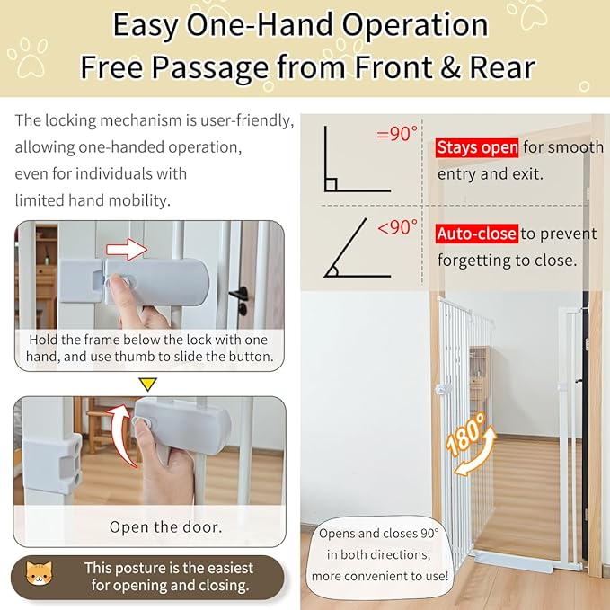 Lumizone Extra Tall Cat Gate 61.02" High Pressure Mounted Extra Wide 2025 New (17 Sizes) 1.37" Gap No Drilling Auto-Close One-Handed Operation Tall Pet Gate for Dogs(White, 61.02" H x 55.12"-59.44" W)