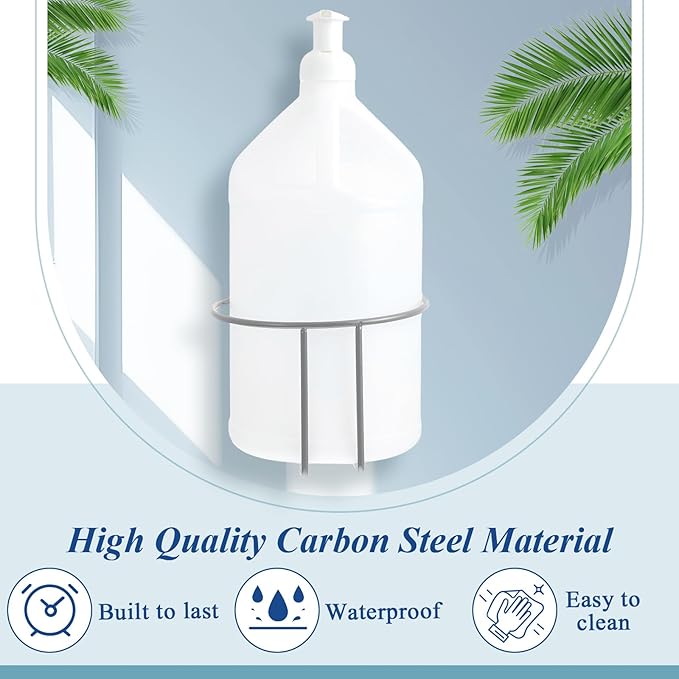 Hicarer 2 Pcs One Gallon Jug Storage Rack Wall Mounted Heavy Duty Steel Wall Rack for 1 Gallon Bottle Round Water Jug Holder with Hardware Hand Sanitizer 6-3/4" W x 5" H x 6-1/2" D (Gray)