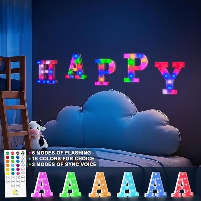 mooncow Rechargeable Light Up Letters,Colorful Marquee Letters with Remote,Gift Wrap Gifts,Bedroom Home Bar Party Decor (0)