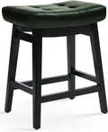 Counter Height Bar Stool for Kitchen Counter Modern Backless Barstool with Upholstered Faux Leather Seat and Solid Wood Leg Farmhouse 24 inch Bar Chair, Green + Black, 1pc