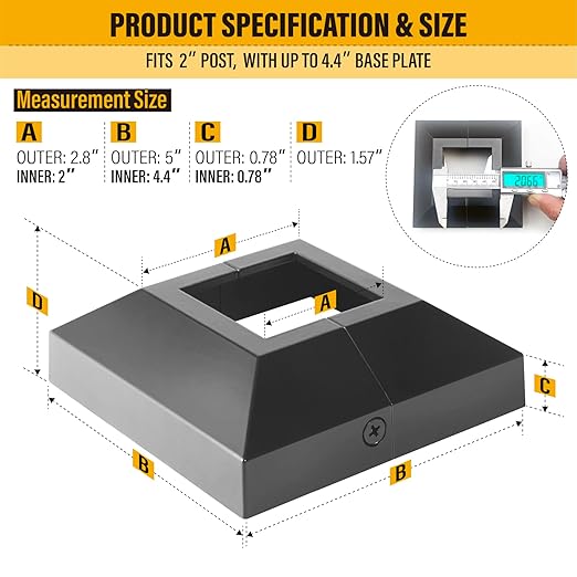 2.0"x2.0"（Actual: 2.0"x2.0"） Deck Post Base Cover Decorative Post Base Trim Skirt Black Aluminum 8Pack
