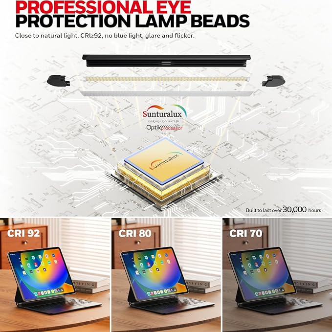 Honeywell HJ3 Wide LED Desk Lamp with Clamp, 22W Full-Spectrum Eye-Caring Light Bar, 4 Modes, Stepless Dimming, Adjustable Arm for Home Office, Large Desks & Dual Monitors
