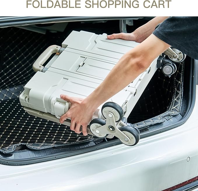 Foldable Utility Cart ，Folding Shopping carts，Collapsible cart with Stair Climbing Wheels, 8 Wheel Shopping cart，Collapsible Rolling Crate with Telescoping Handle (Grey, 17.32 * 17.13 * 30.12)