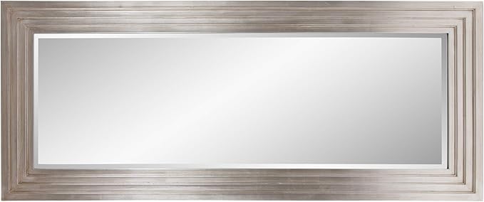 Howard Elliott Bright Silver Leaf Tall Delano Mirror, Large Self Standing Full Length Rectangular Mirror with Stepped Levels, 34 x 82 Inch