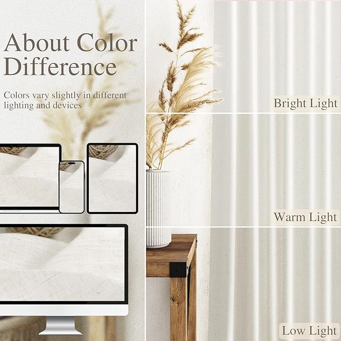 Nanspring 24 Inch Linen Curtains for Kitchen Beige White Small Window Semi Sheer Curtains Back Tab and Rod Pocket Light Filtering Drapes for Basement Short Cafe Curtain 26 x 24 Inch, 2 Panels