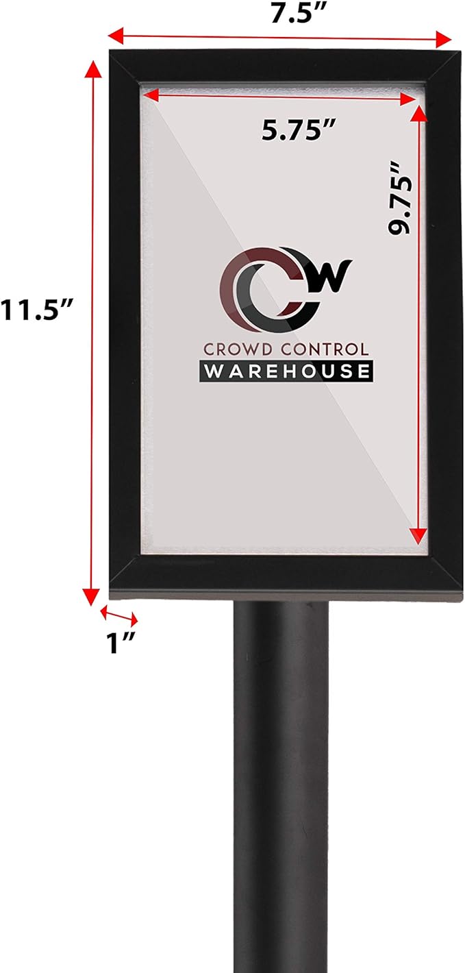 Crowd Control Warehouse Pedestal Standing Floor Sign Frame with Sloped Base, 7x11 Inch Vertical, Polished Brass