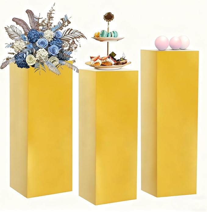 Cake Pedestal Stands for Party 3PCS Dessert Table Display Plinth Pillars Gold Square Pedestal Stands for Wedding Sculpture Display Column Decoration Cube (3PCS-Square-Gold)