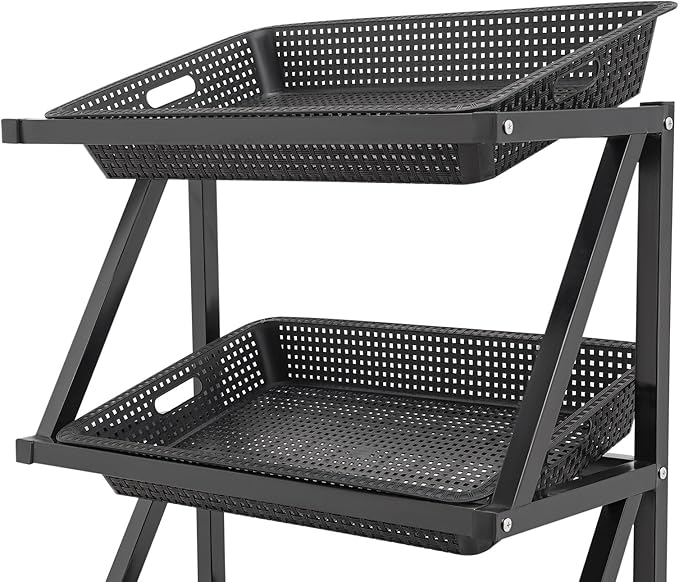 5 Tiers Retail Display Rack, Single Row Commercial Market Shelf Fruit and Vegetable Basket Stand Rack Set Snack Pantry Shelf Unit for Kitchen, Office, Store