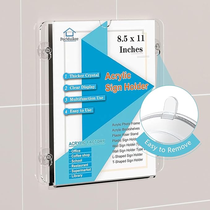 Pecmuikee Acrylic Window Sign Holder Suction Cups 8.5 x 11,Clear Acrylic Frames Wall Mount Advertising Signage Sign Holder for Glass Door Mall, Office, Home, Store, Restaurant (12 Pack)