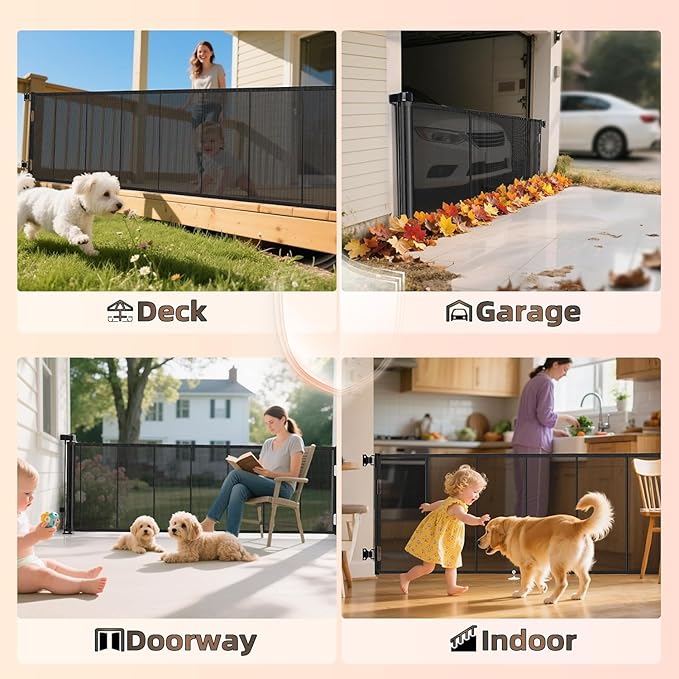 100 inch Retractable Baby Gates 34 inch Tall, Retractable Gate with Reinforced Strip Design to Prevent Crawling Through, 8 FT Extra Wide Retractable Dog Gate for Indoor/Outdoor