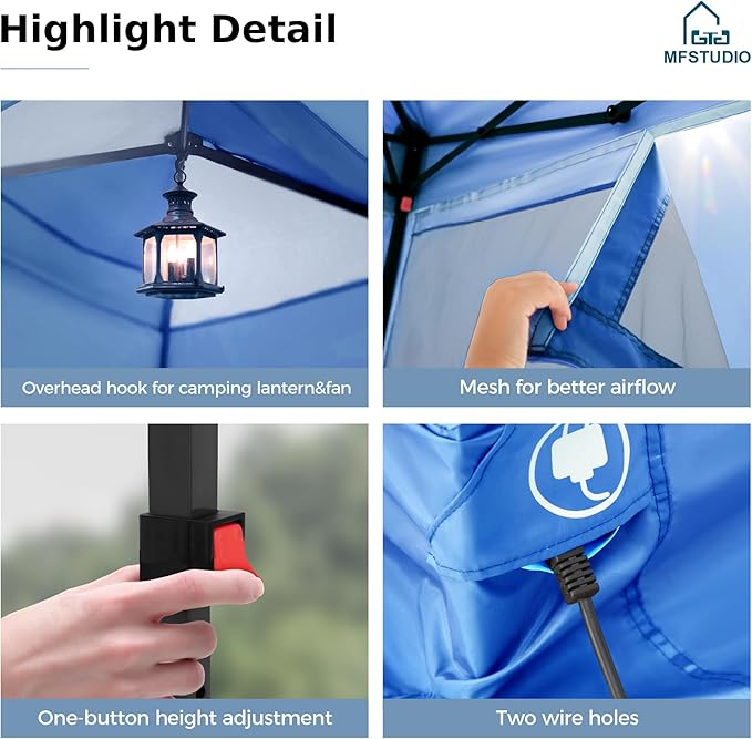 MFSTUDIO 10'x10' Pop Up Canopy Tent with Netting, Portable Instant Folding Canopy, Outdoor Canopy Screen Event Tent with 4 Zippered Mesh Netting for Garden, Blue