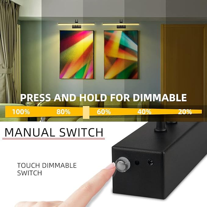 Picture Light,Picture Lights for Wall Cordless,2PK Picture Lights with Timer and Dimmable,13" Battery Wall Lights for Display Gallery Painting Art Frame Portrait-Black