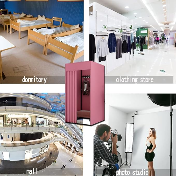 Clothing Store Fitting Room, Portable Dressing Room, Movable Changing Room for Boutique with Shading Fabric Cloth Privacy Curtains Screen for Bar Party Pool (Pink)