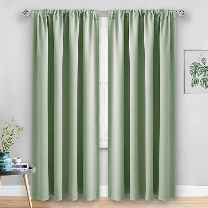 JIUZHEN Blackout Curtains for Bedroom - Thermal Insulated Room Darkening Noise Reducing, 52 x 84 Inch Length Curtains for Living Room, Set of 2 Panels with Tiebacks, Light Green
