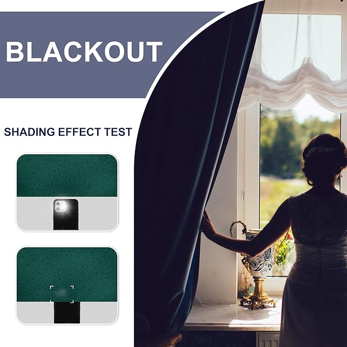 JIUZHEN Christmas Blackout Curtains for Bedroom - Thermal Insulated Room Darkening Rod Pocket Curtains for Living Room, Set of 2 Panels with Tiebacks, 60 x 84 Inch Length, Forest Green