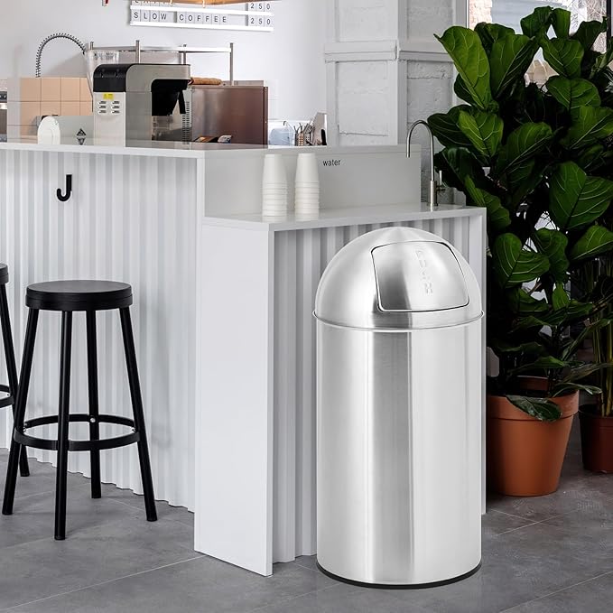 18.5 Gallon (70 L) Heavy Duty Stainless Steel Trash Can with Push Lid, Removable Inner Bucket, Durable Outdoor Garbage Bin for Commercial Use