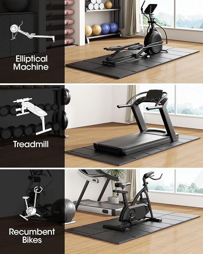 Walking Pad Mat for Carpet, Treamill Mat for Hardwood Floors, High Density, 1/4 Thickness, Folable, Floor Protection Mats for Bikes, Elliptical, Treadmill