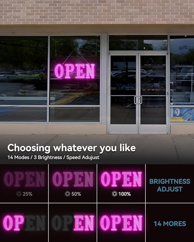 40"x14" Large LED Open Sign with Bluetooth Remote Control Super Bright Dimmable Business Open Sign for Storefront Window Bar Salon Cafes Retail Shops Pink