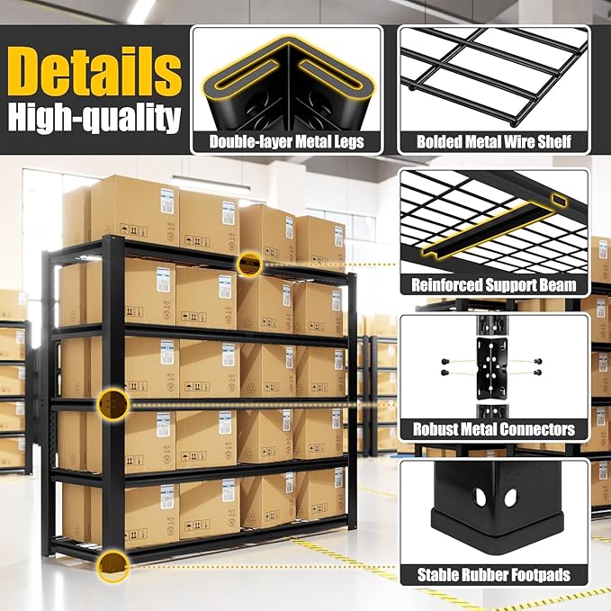 PrimeZone 72" H Heavy Duty Garage Shelving 2500 LBS 5 Tier Heavy Duty Storage Shelves Adjustable Industrial Metal Wire Shelf Unit for Garage,Basement,Pantry,Warehouse,Commercial,48" WX24 DX72 H 6Pack
