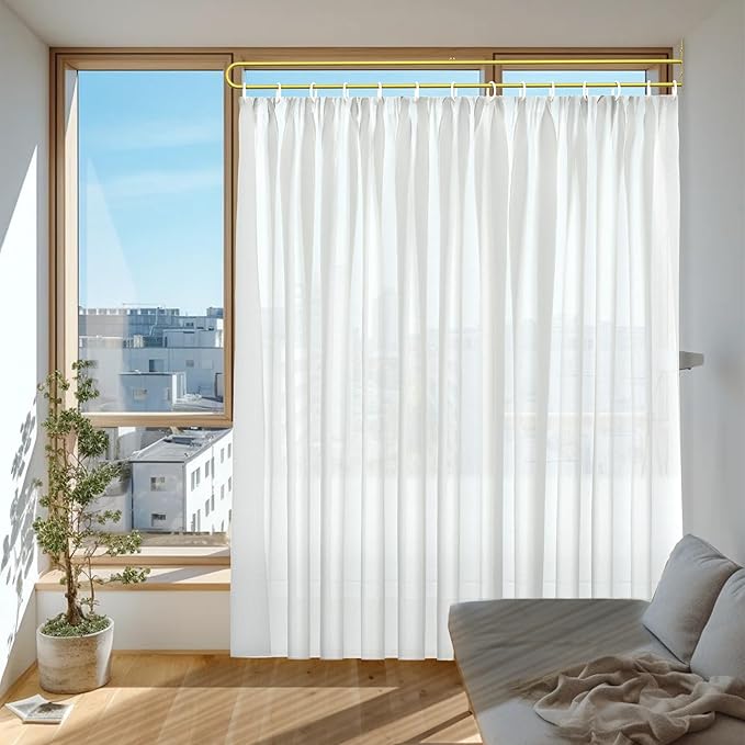 Privacy Curtains for Room Divider, Metal Support Wall Mounted Privacy Curtain, U-Shape Portable Room Divider Curtains for Fitting Room Beauty Salon Bedroom and Hospital,1 Panel, 8.53ft (White)
