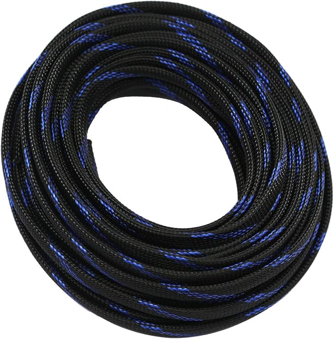 30ft PET Expandable Sleeving Wire Cable Sleeve (1/4", Steel Blue&Black)