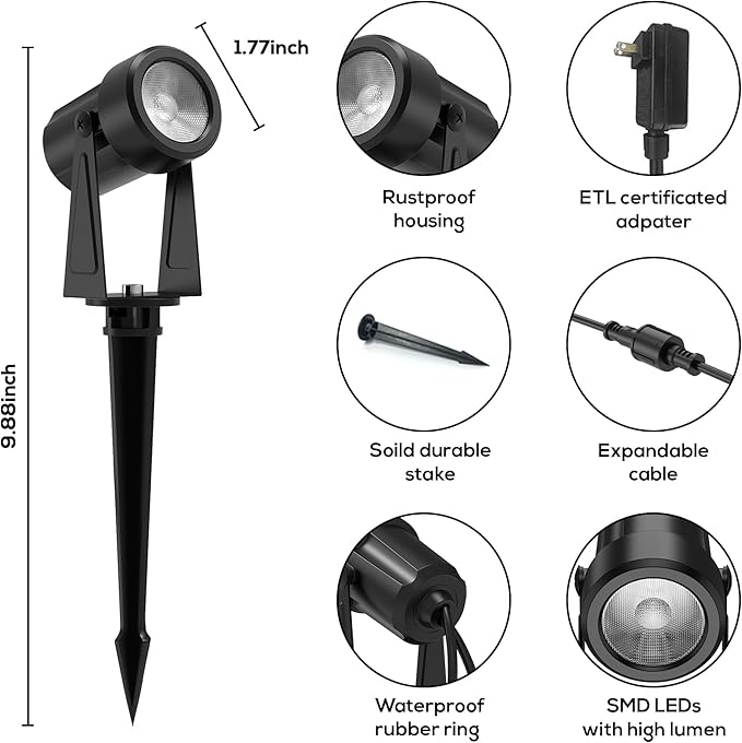 Banord RGBW Color Changing Outdoor Landscape Lighting, 4 Pack Low Voltage LED Outdoor Spotlight with Remote, IP65 Waterproof for Yard, Garden, Lawn