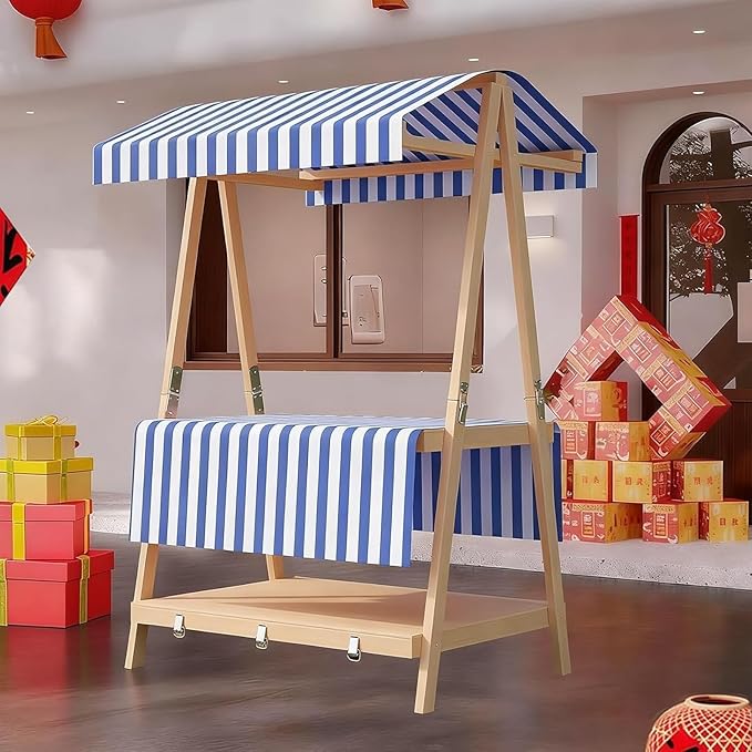 Movable Stall Display Stand, Foldable Vending Stand Kiosk Display Trolley with Canopy, Portable Food Cart, for Selling Snacks/Sweets/Toys, Multiple Colors(Blue A,110 * 190cm)