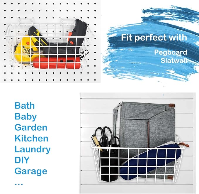 G.CORE 2 Pack Pegboard Baskets, Metal Shelves Hooks to 1/8" 1/4" Peg Boards, Peg Board Baskets Bins Set - Organize Tools Workbench Accessories Garage Storage Wall Mount Organizer Attachments (Medium)