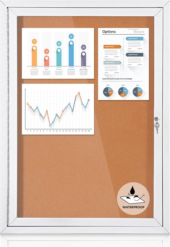 Outdoor Bulletin Board Weatherproof 36x24 in, Enclosed Bulletin Board with Locking Door, Wall Display Case for Office School Home Commercial, Silver Aluminum Frame, Cork