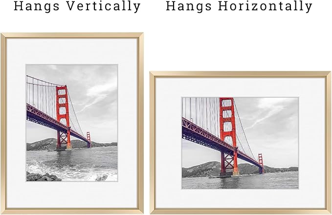 Frametory, 11x14 Metal Picture Frame with Mat for 8x10 Picture & Real Glass, Aluminum Photo Frame Collection (Gold, 2 Pack)