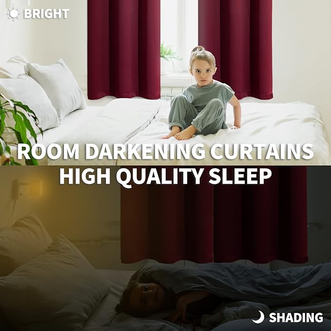 BGment Blackout Curtains for Bedroom - Grommet Thermal Insulated Room Darkening Curtains for Living Room, Set of 2 Panels, Each 46 x 63 Inch, Burgundy Red