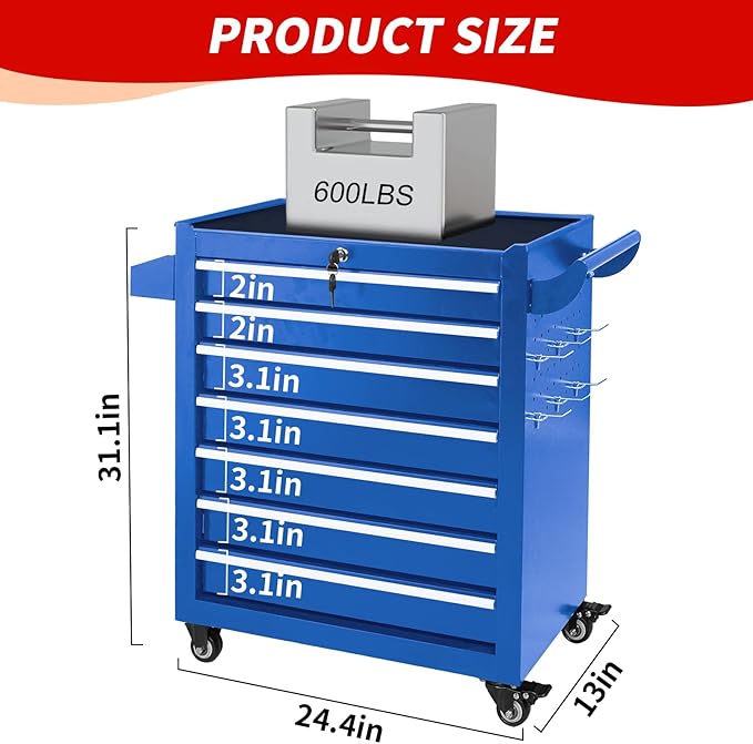 7-Drawer Tool Chest with Wheels & Drawers, Toolbox Organizer Storage for Garage, Suitable for Moving/Gift/Daily Use(Blue)