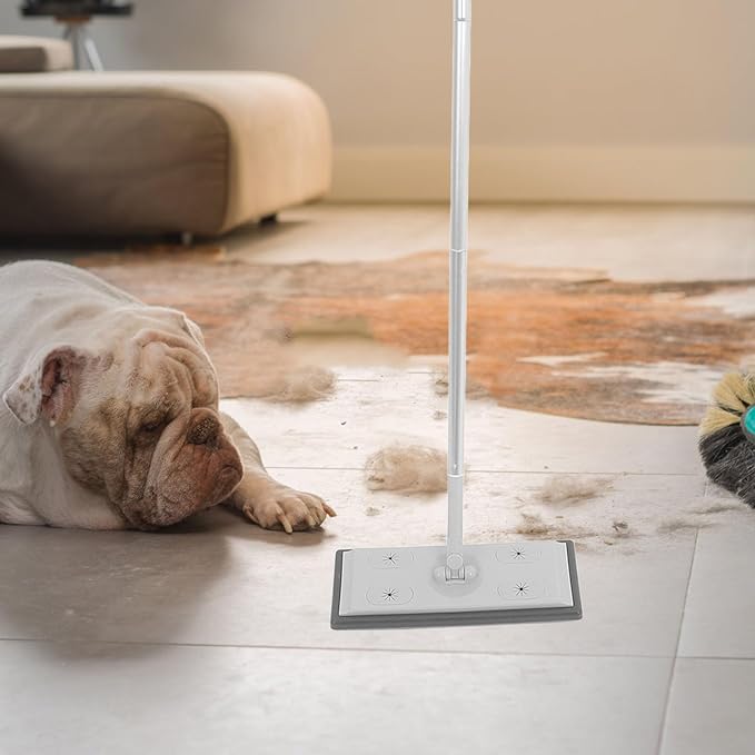 Adjustable Aluminum Alloy Dust Mop with 3-Section Telescopic Pole, Microfiber Flat Floor Mop for Hardwood and Tile Floors, Heavy Duty Gray Electrostatic Cleaning Tool for